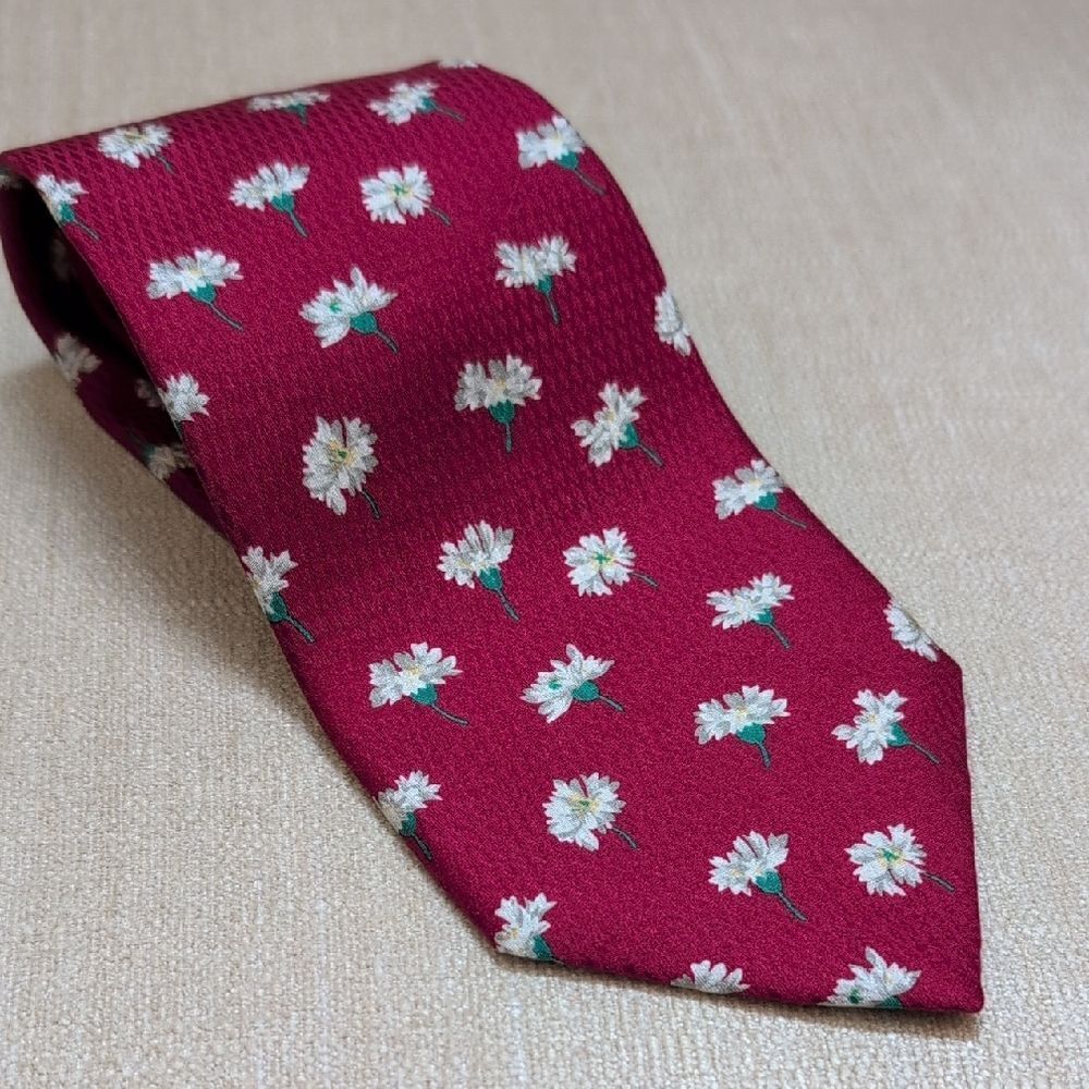 Vintage Villa Bugatti Men's Floral Silk Tie in Burgundy Made In Italy